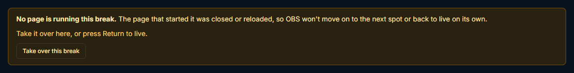 The notice when no page is running a break