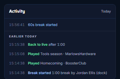 The activity list, with Earlier today