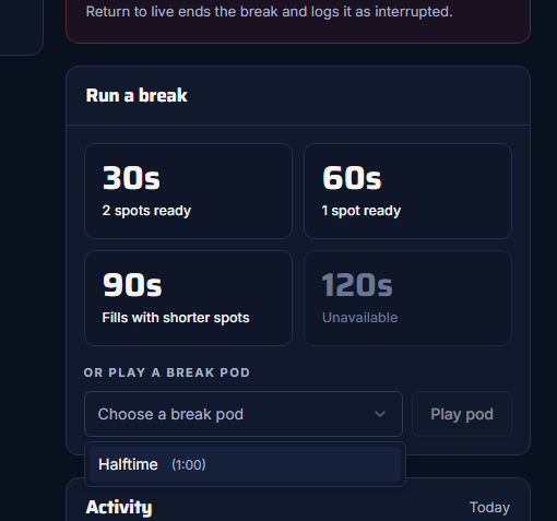 Choosing a break pod