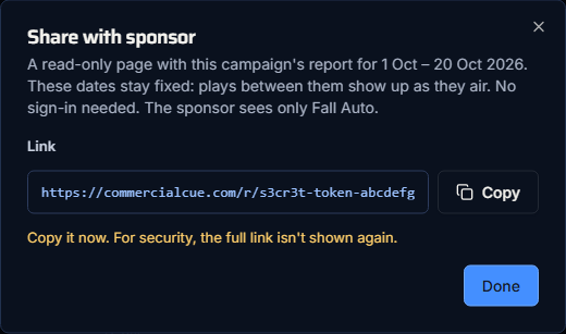 The link, shown once