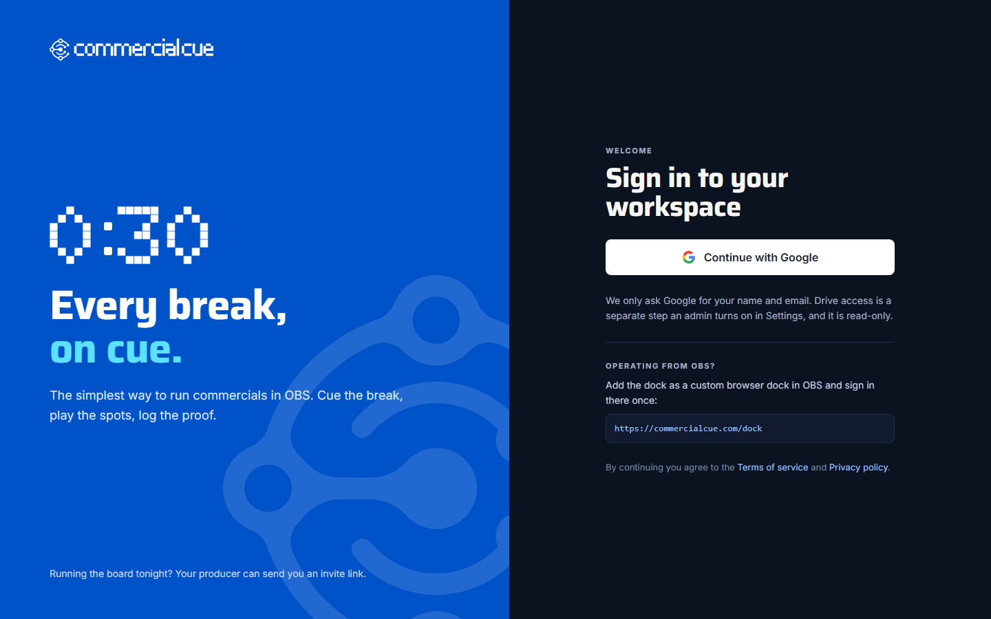 The sign-in page with Continue with Google